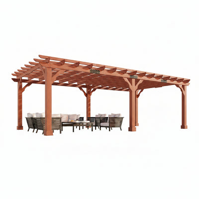 12X24 FT Premium Cedar Wood Pergola with Trellis Roof & Stakes | Outdoor Pergola Kit with Weather-Resistant Support, Backyard Gazebo for Patio, Garden & Events, Reddish-Brown
