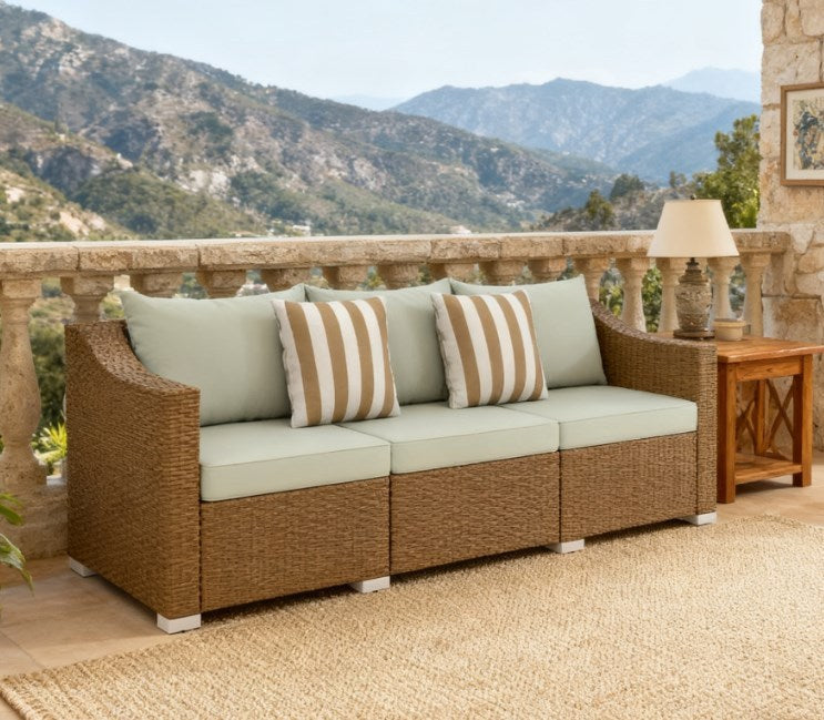 Rattan Wicker Seater Patio Couch with Cushions and Throw Pillows