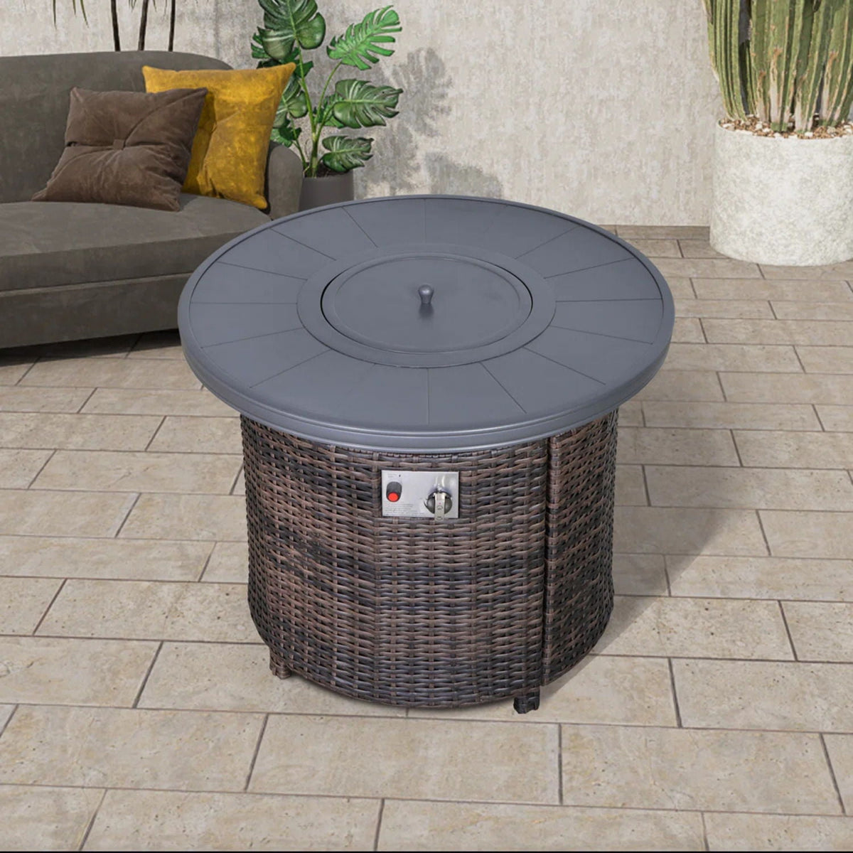 Outdoor Fire Pit Table With Lid - Espresso