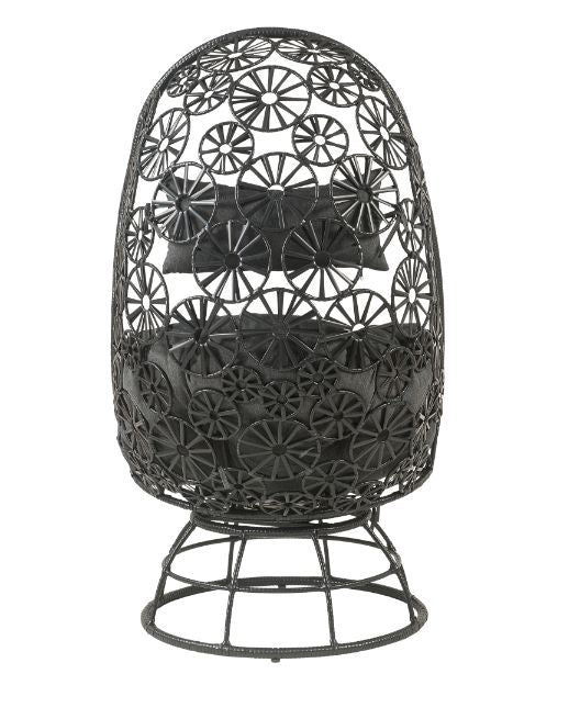 Hikre - Patio Lounge Chair & Side Table - Clear Glass, Charcoal Fabric & Black Wicker