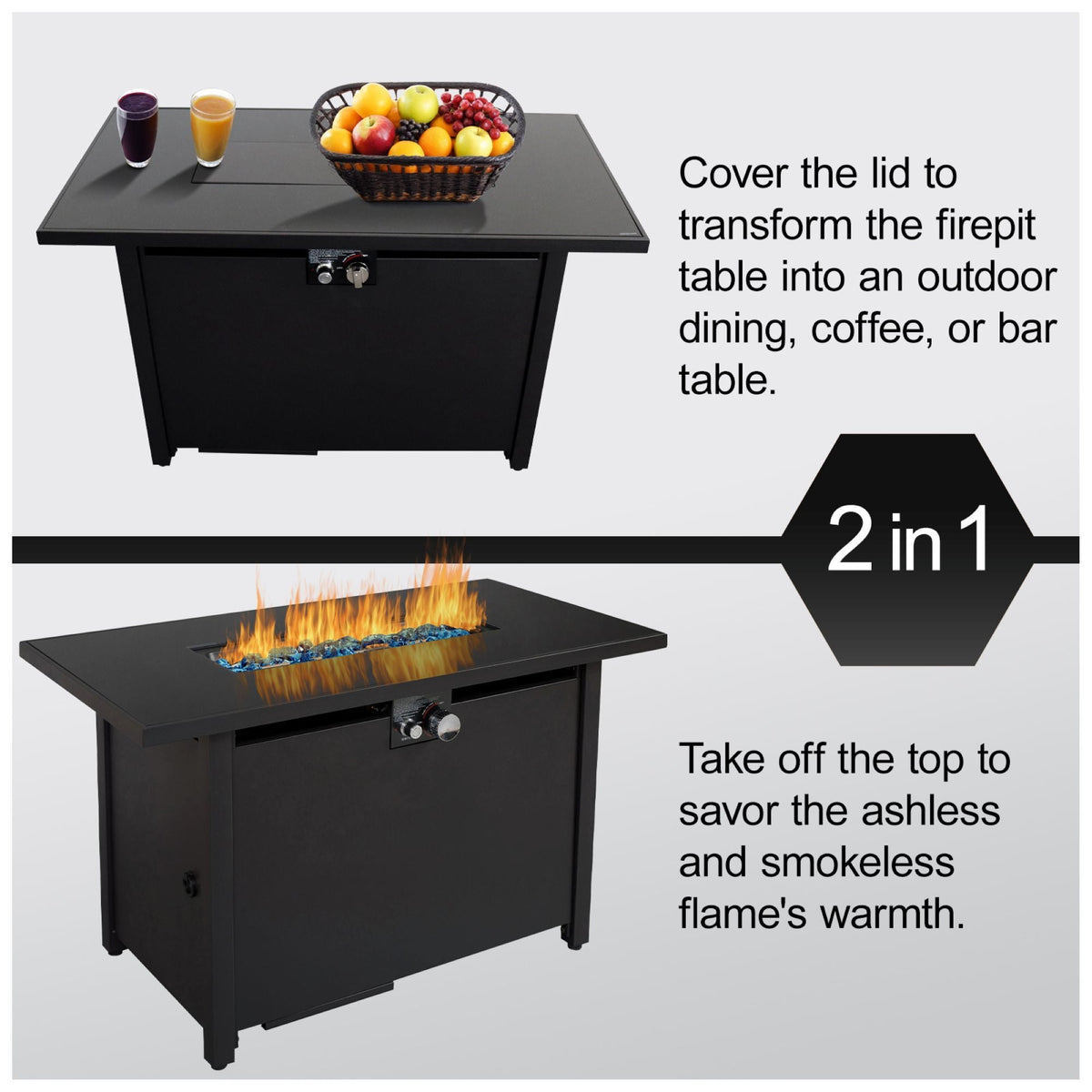 Outdoor Fire Pit Table With Lid - Black - Steel