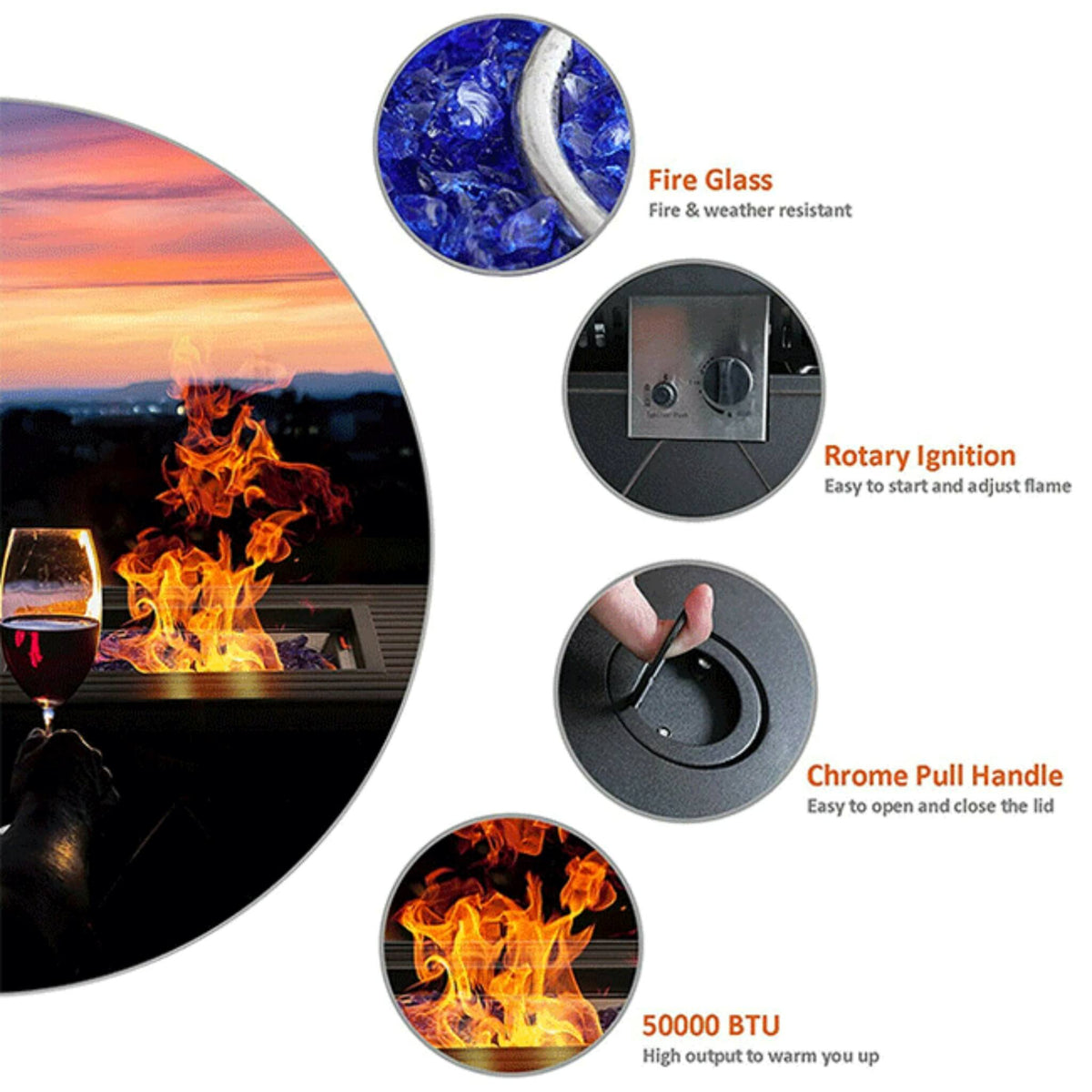 Sophia & William Outdoor Gas Fire Pit Table Set W/ Cushioned Swivel Dining Chairs, 5PCS (SAK63872)
