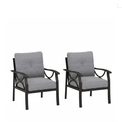 Set of 2 All-Weather Metal Armchairs, Khaki Frame