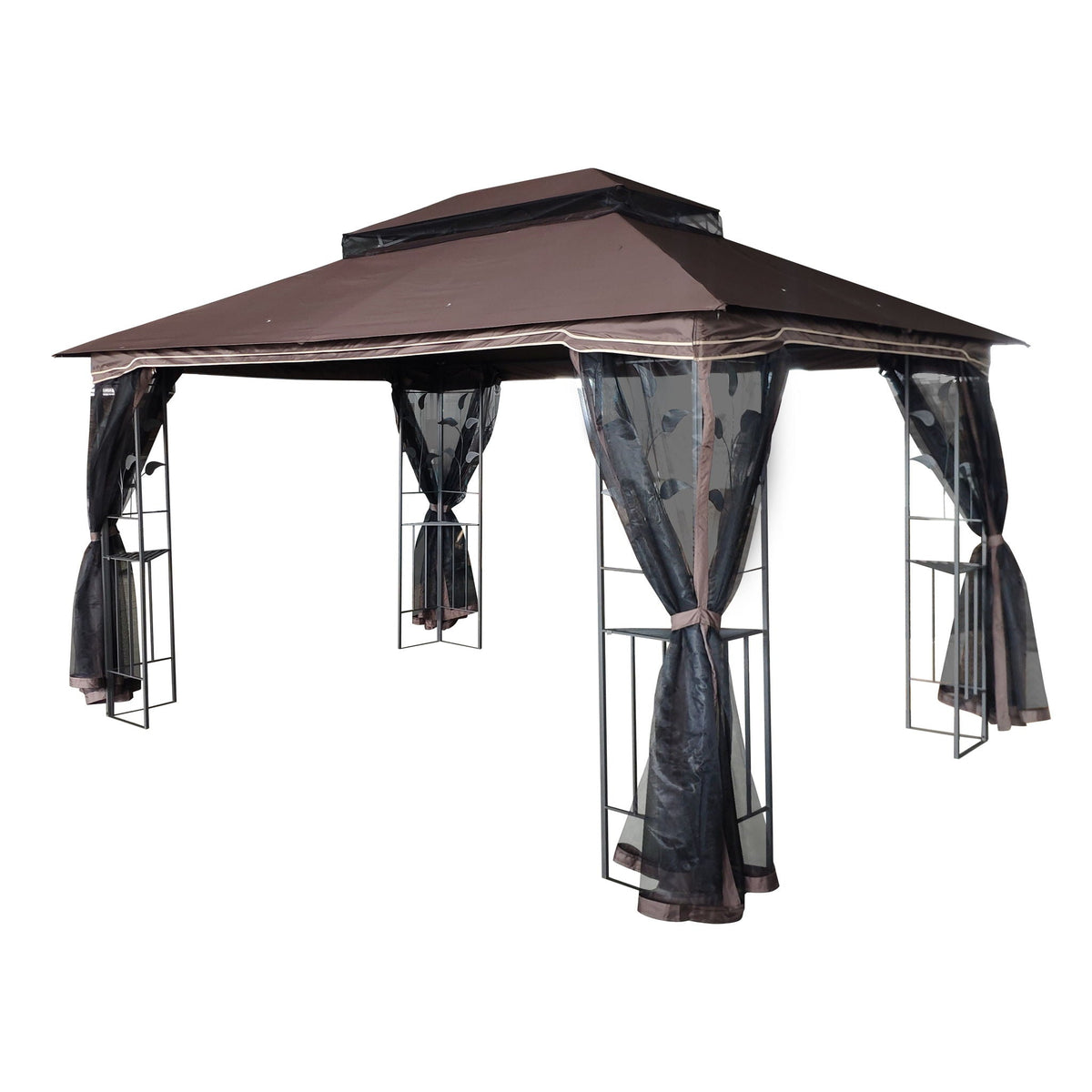 Patio Gazebo Tent With Ventilated Double Roof And Mosquito Net For Backyard Or Garden