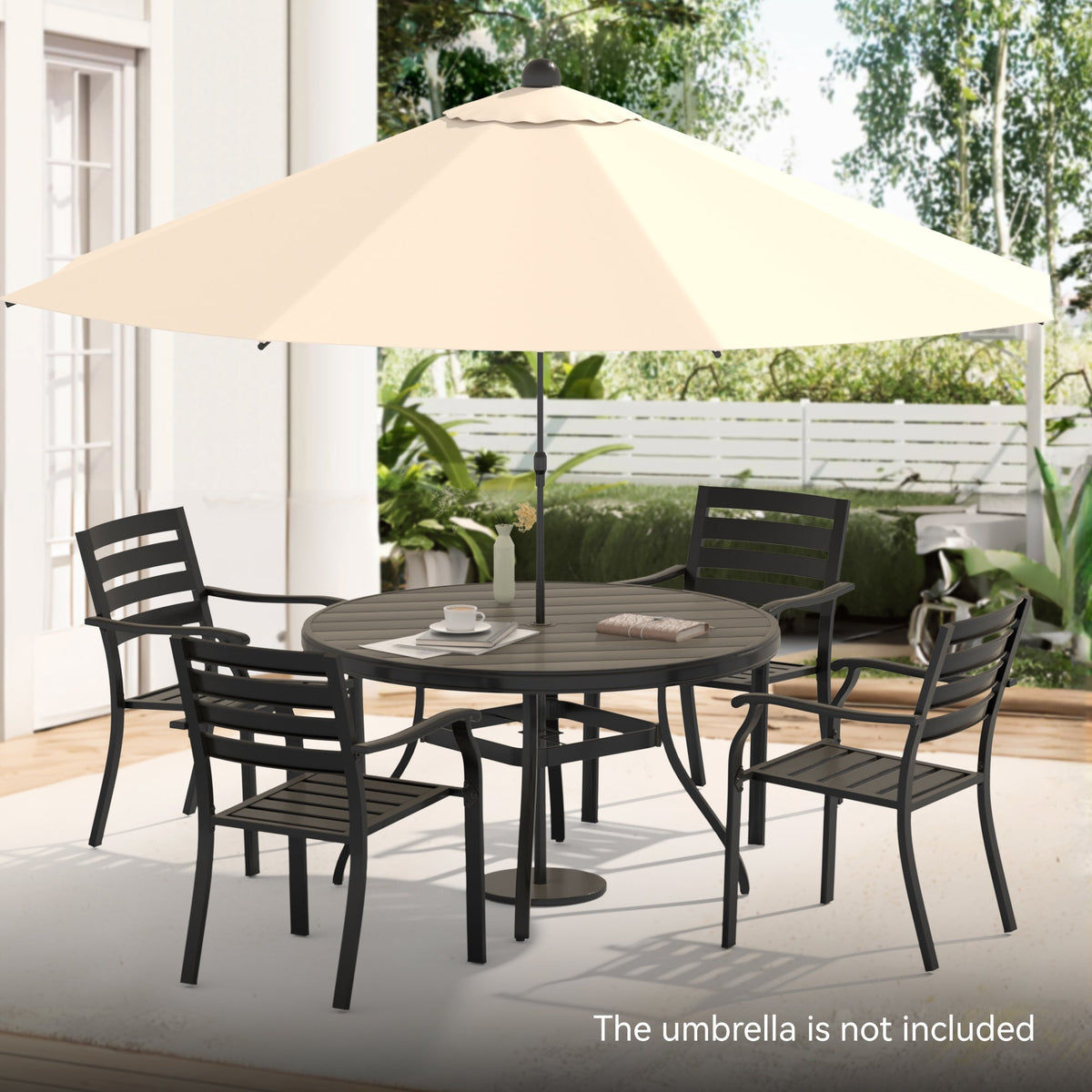 5 Pieces Outdoor Patio Dining Set with Stackable Metal Chairs and Round Table