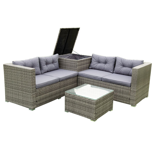 4 Piece Patio Sectional Wicker Rattan Outdoor Furniture Sofa Set With Storage Box