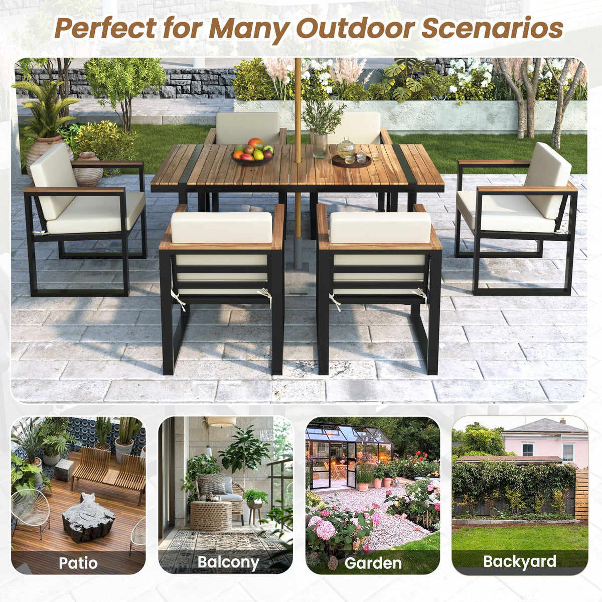 7 Pieces Outdoor Dining Set Patio Dining Table And Chair Set With And Removable Cushions For Patio