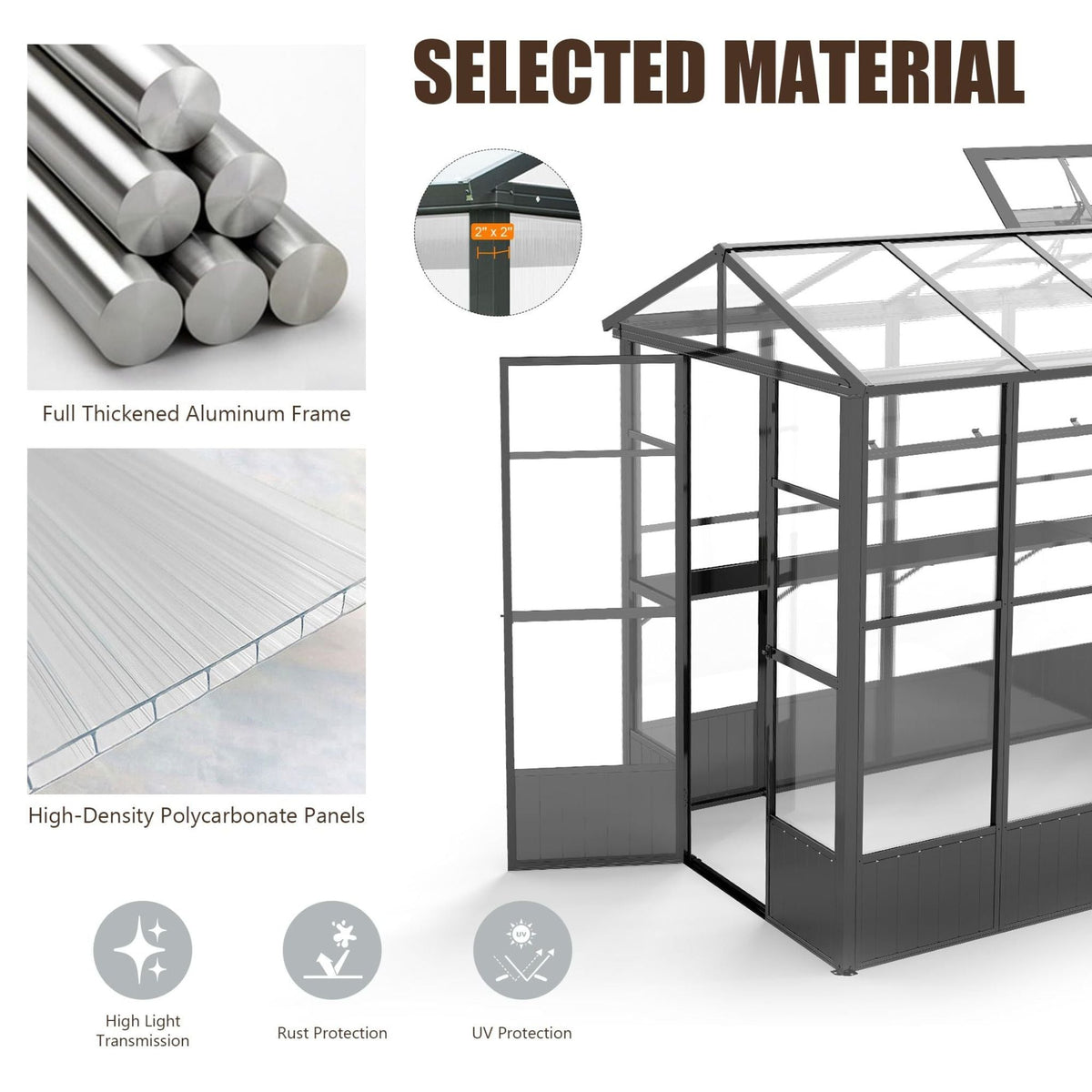 [06X08FT] Heavy-Duty Outdoor Polycarbonate Greenhouse With Fully Automatic Temperature Control Vent (SAK51892)