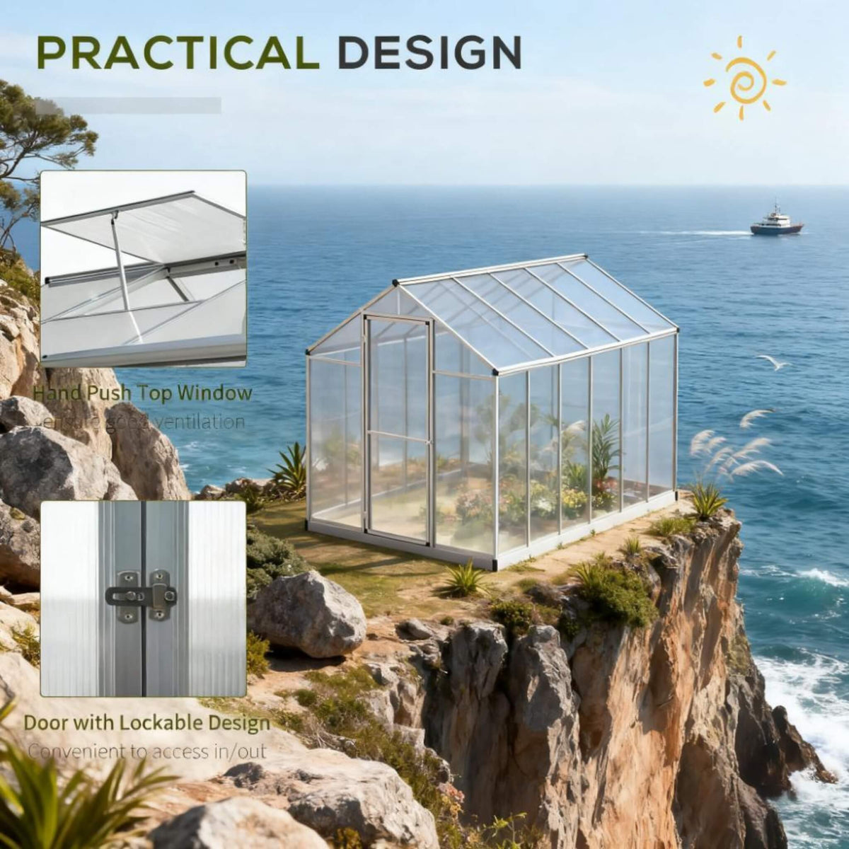[06X10FT] Large Walk-In Backyard Greenhouse W/ Rainwater Collection System And Roof Vent (SAK93581)