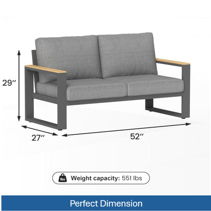 52" All-Weather Aluminum Patio Loveseat Sofa with Thick Cushions