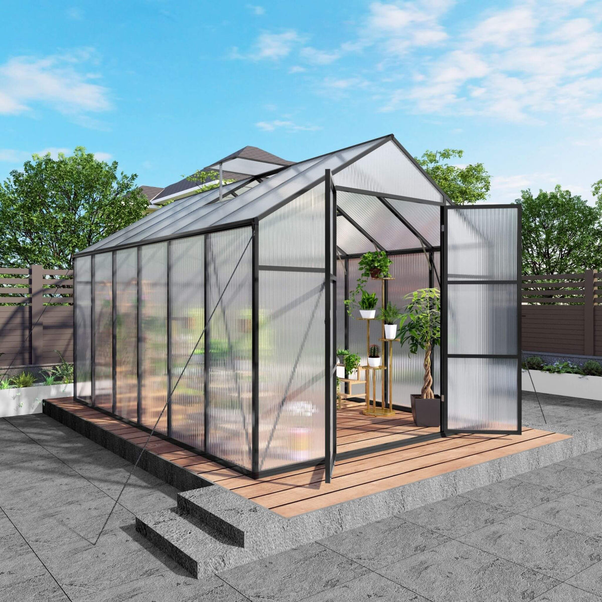 [08X12FT] All-Season Outdoor Backyard Polycarbonate Greenhouse With Raised Base And Aluminum Frame (SAK78614)