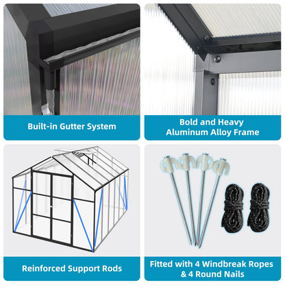 [08X12FT] All-Season Outdoor Backyard Polycarbonate Greenhouse With Raised Base And Aluminum Frame (SAK78614)