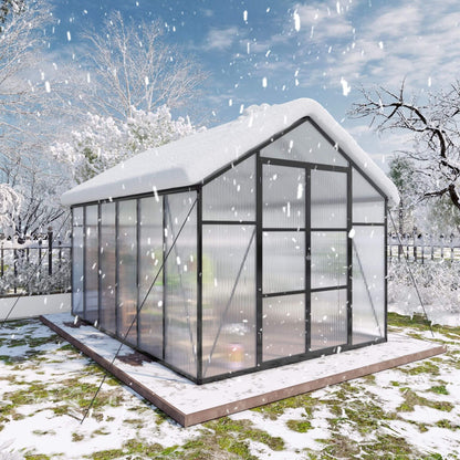 [08X12FT] All-Season Outdoor Backyard Polycarbonate Greenhouse With Raised Base And Aluminum Frame (SAK78614)