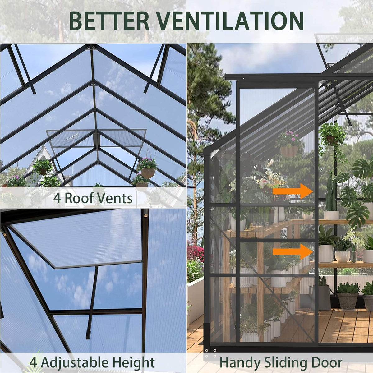 [08X14FT] Outdoor Polycarbonate Greenhouse With Roof Vents & Sliding Doors, 4MM (SAK19426)