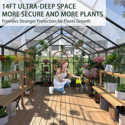 [08X14FT] Outdoor Polycarbonate Greenhouse With Roof Vents & Sliding Doors, 4MM (SAK19426)