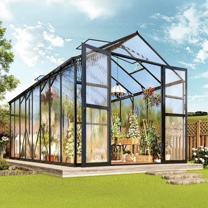 [08X16FT] Premium Polycarbonate Outdoor Walk-In Patio Greenhouse With Double Swing Doors, 4MM (SAK79206)
