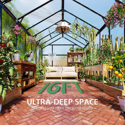 [08X16FT] Premium Polycarbonate Outdoor Walk-In Patio Greenhouse With Double Swing Doors, 4MM (SAK79206)