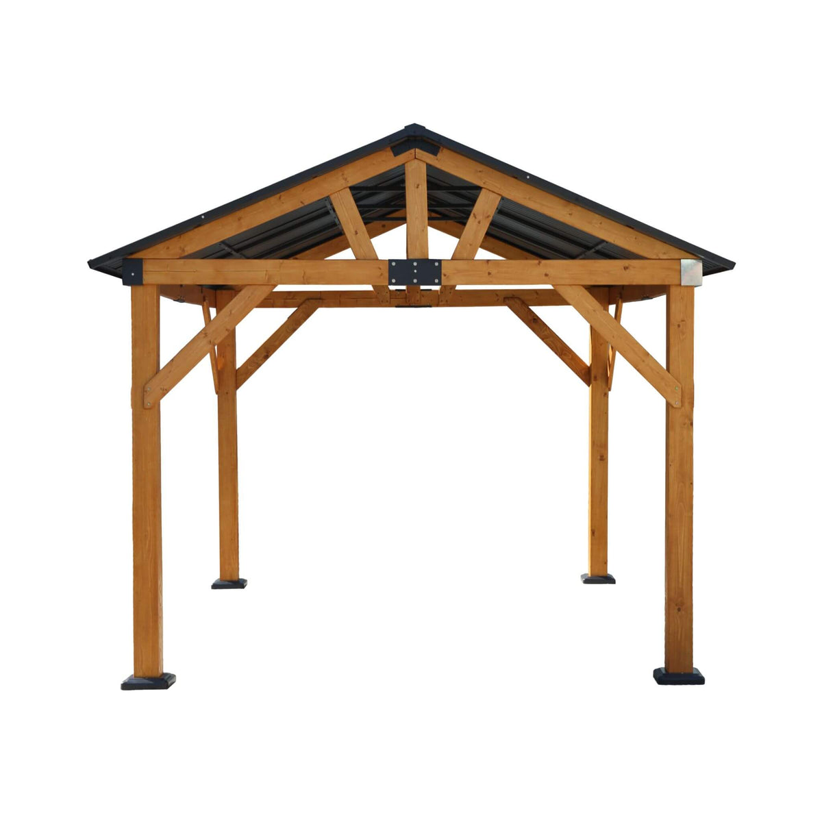 [09X11FT] Alora Heavy-Duty All-Weather Hardtop Wooden Carport Gazebo With Galvanized Steel Roof (SAK39187)
