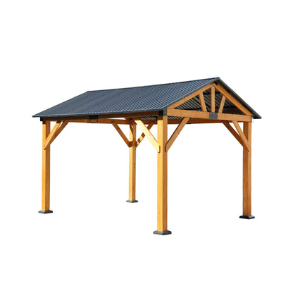 [09X11FT] Alora Heavy-Duty All-Weather Hardtop Wooden Carport Gazebo With Galvanized Steel Roof (SAK39187)