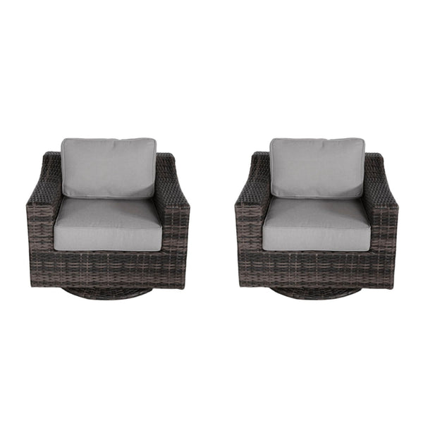 Outdoor Swivel Patio Chair With Cushions (Set of 2) - Brown