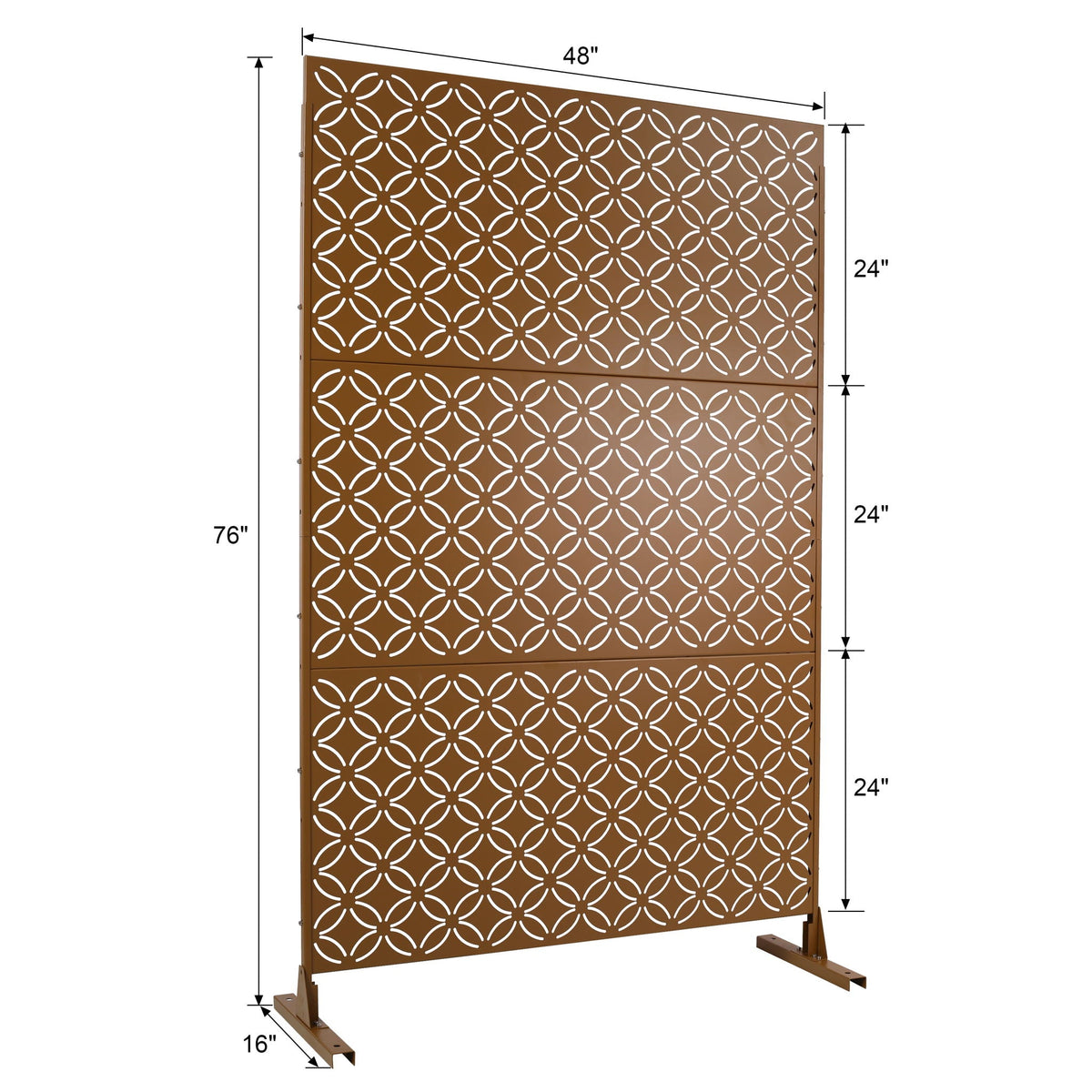 Freestanding Decorative Privacy Screen For Deck Balcony Patio, Metal Privacy - Brown