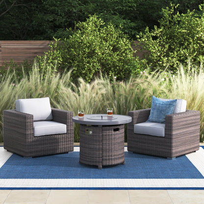 Rattan Patio Set With Comfortable Cushions And Fire Pit