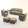 Outdoor Patio Furniture Set Built for All-Weather Use, 6 Pieces PE Wicker, Swivel Rocking Chairs, Glass Table