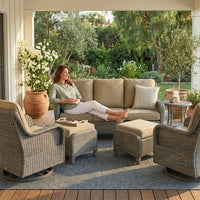 Patio Furniture Set, 6 Pieces Outdoor Patio Set, All-Weather Wicker Rattan Outdoor Furniture Set with Swivel Chairs for Poolside, Backyard, Gray Wicker Khaki Cushions — Lifestyle