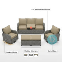 Patio Furniture Set, 6 Pieces Outdoor Patio Set, All-Weather Wicker Rattan Outdoor Furniture Set with Swivel Chairs for Poolside, Backyard, Gray Wicker Khaki Cushions — How It Works