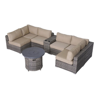 Wicker Outdoor Lounge Set With Cushions And Fire Pit
