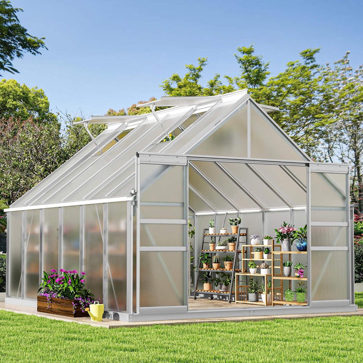[10X12FT] Large Polycarbonate Walk-In Garden Greenhouse With Vent Window, 4MM (SAK71528)