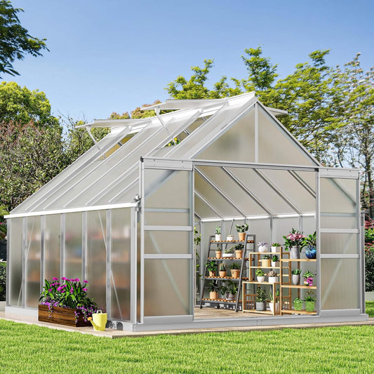 [10X12FT] Large Polycarbonate Walk-In Garden Greenhouse With Vent Window, 4MM (SAK71528)