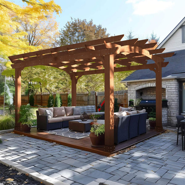 [10X12FT] Alora Premium Outdoor All-Season Backyard Patio Cedar Wood Gazebo Pergola With Arched Roof (SAK42915)