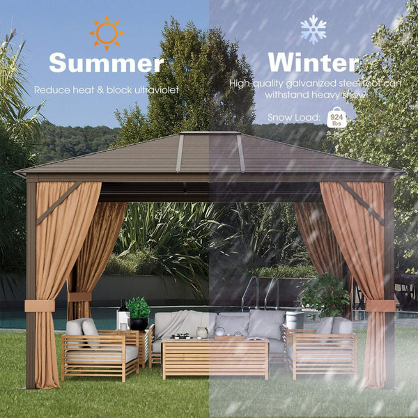 [10X12FT] Alora Premium Outdoor Hardtop Patio Gazebo With Galvanized Steel Top & Aluminum Frame (SAK74065)