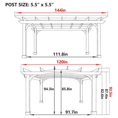[12X14FT] Alora Luxury Outdoor All-Season Backyard Cedar Wood Gazebo Pergola With Arched Roof And Stakes For Patios (SAK68194)