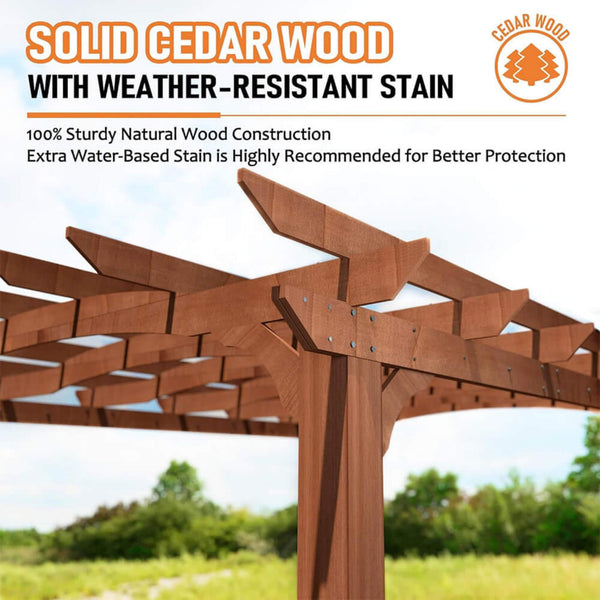 [12X14FT] Alora Luxury Outdoor All-Season Backyard Cedar Wood Gazebo Pergola With Arched Roof And Stakes For Patios (SAK68194)