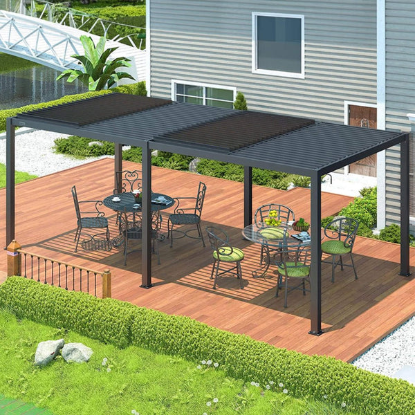 [10X19FT] Alora Premium Full Aluminum Patio Outdoor Louvered Pergola With Adjustable Hardtop Roof (SAK86352)