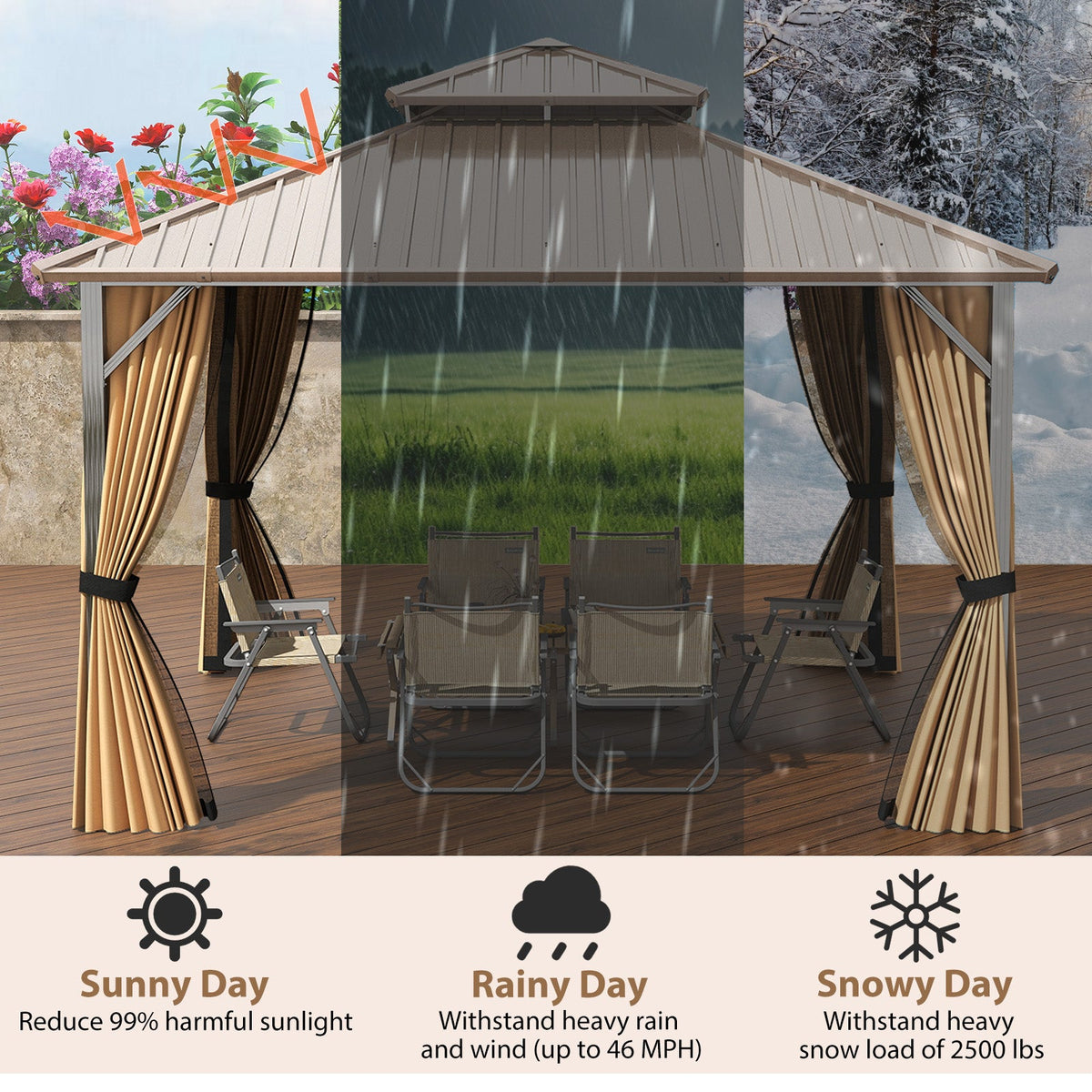 12 x 12 FT Hardtop Gazebo Outdoor Pergola for Patio Garden Deck Lawn Backyard Party Tent-Coffee