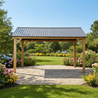 [12X14FT] Alora Hardtop All-Weather Outdoor Gazebo With Galvanized Steel Roof (SAK83261)