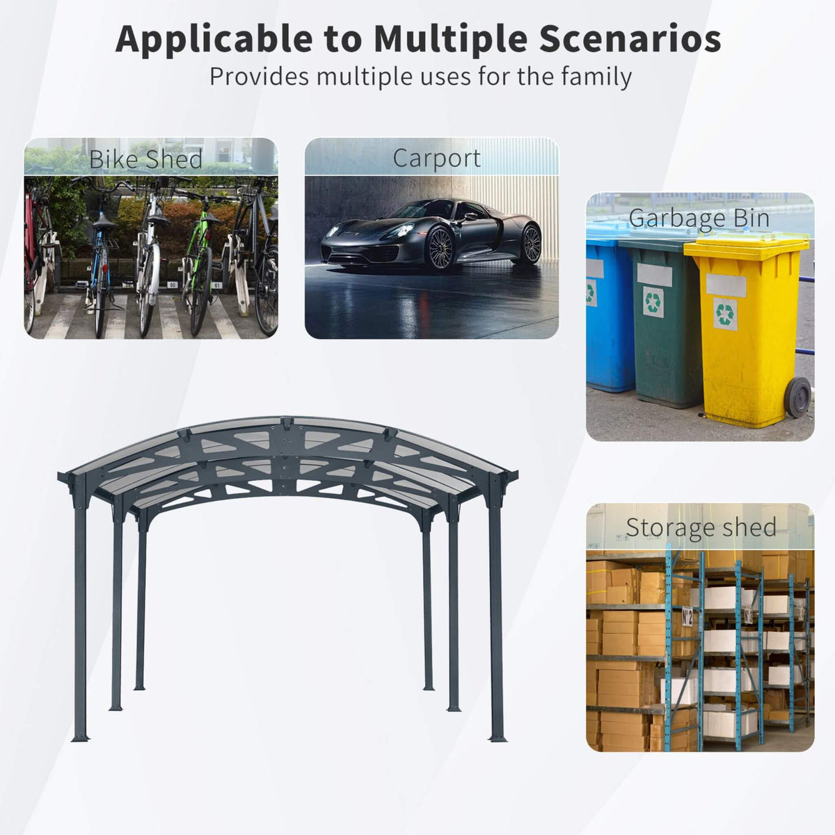 [12X16FT] Alora Large Outdoor Aluminum Arch Carport With Polycarbonate Panels (SAK65820)