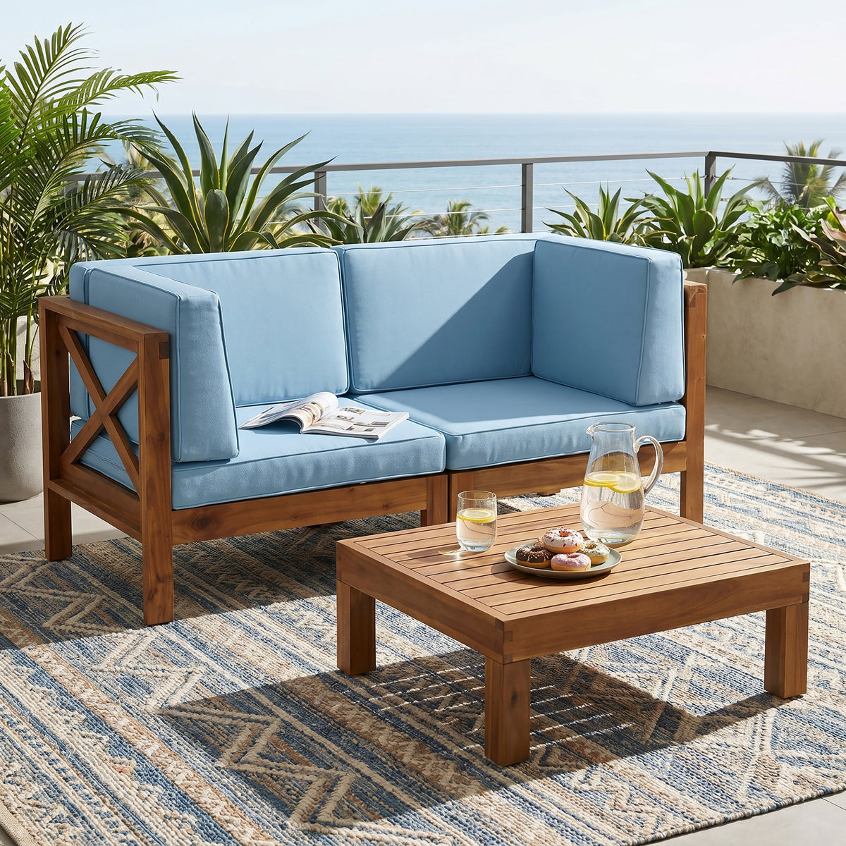 Brava X-Back 2 Seater Sectional Loveseat with Coffee Table