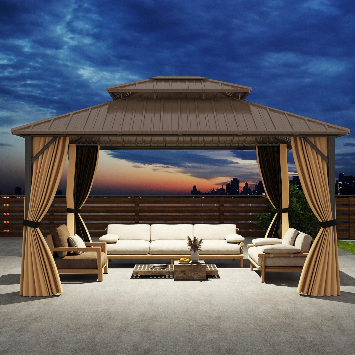 14 x 12 FT Hardtop Gazebo Outdoor Pergola for Patio Garden Deck Lawn Backyard Party Tent-Coffee