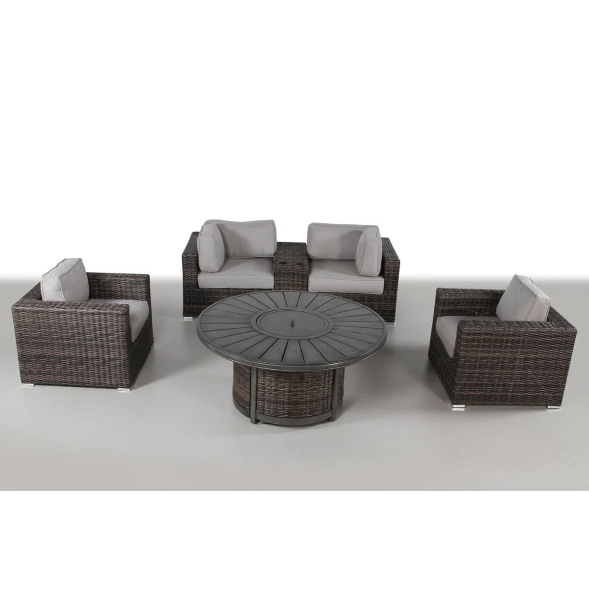 Patio Seating Group For 4 With Cushions And Fire Pit Table - Brown