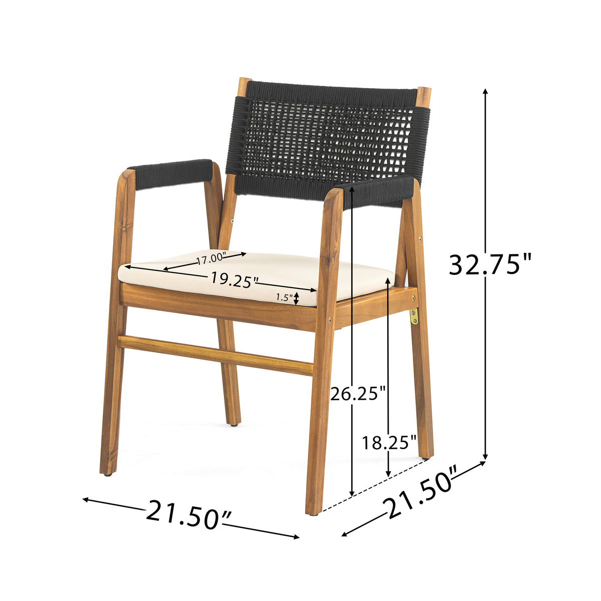 Outdoor 7 Pieces Patio Slat Design Acacia Upholstered Dining Set