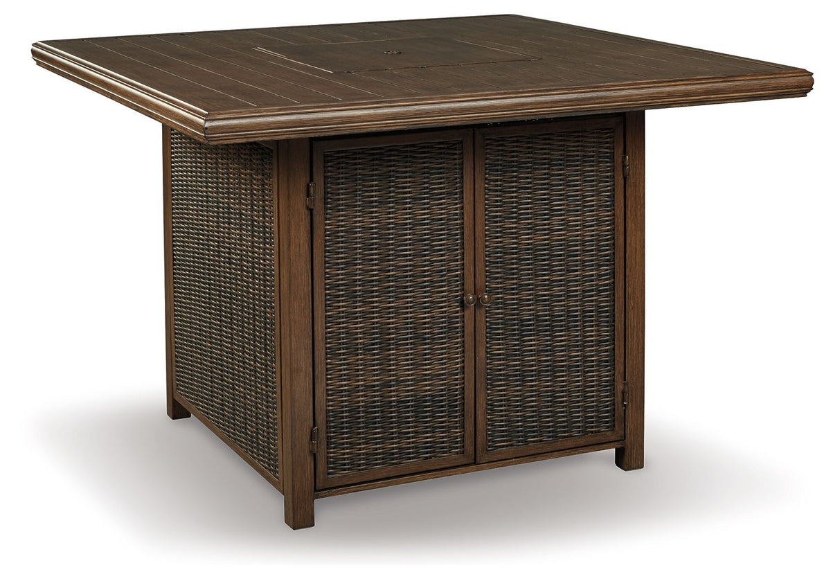 Paradise Trail - Square Bar Table w/Fire Pit - Medium Brown