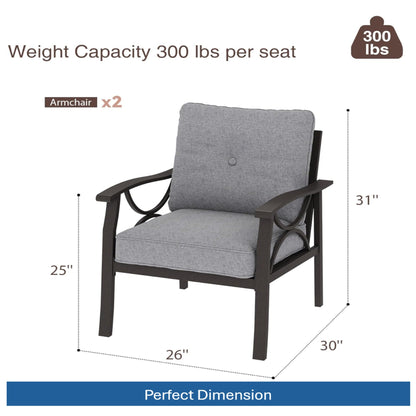 Set of 2 All-Weather Metal Armchairs, Khaki Frame