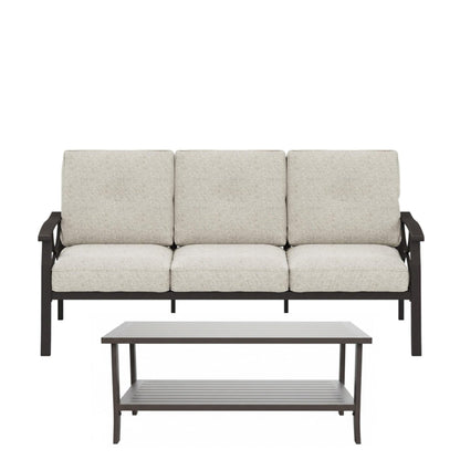 2 Piece Outdoor Patio Set, 70 Inches All-Weather Metal 3-Seat Sofa and Coffee Table