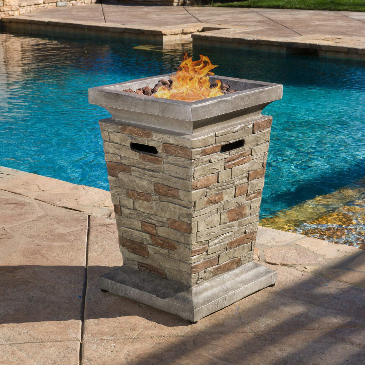 Alora 19-Inch Outdoor 40K BTU Natural Stone Fire Column (SAK36771)