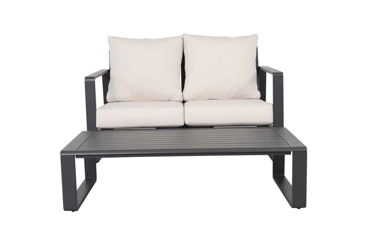 Double Sofa + Rectangular Coffee Table Set, Milky
