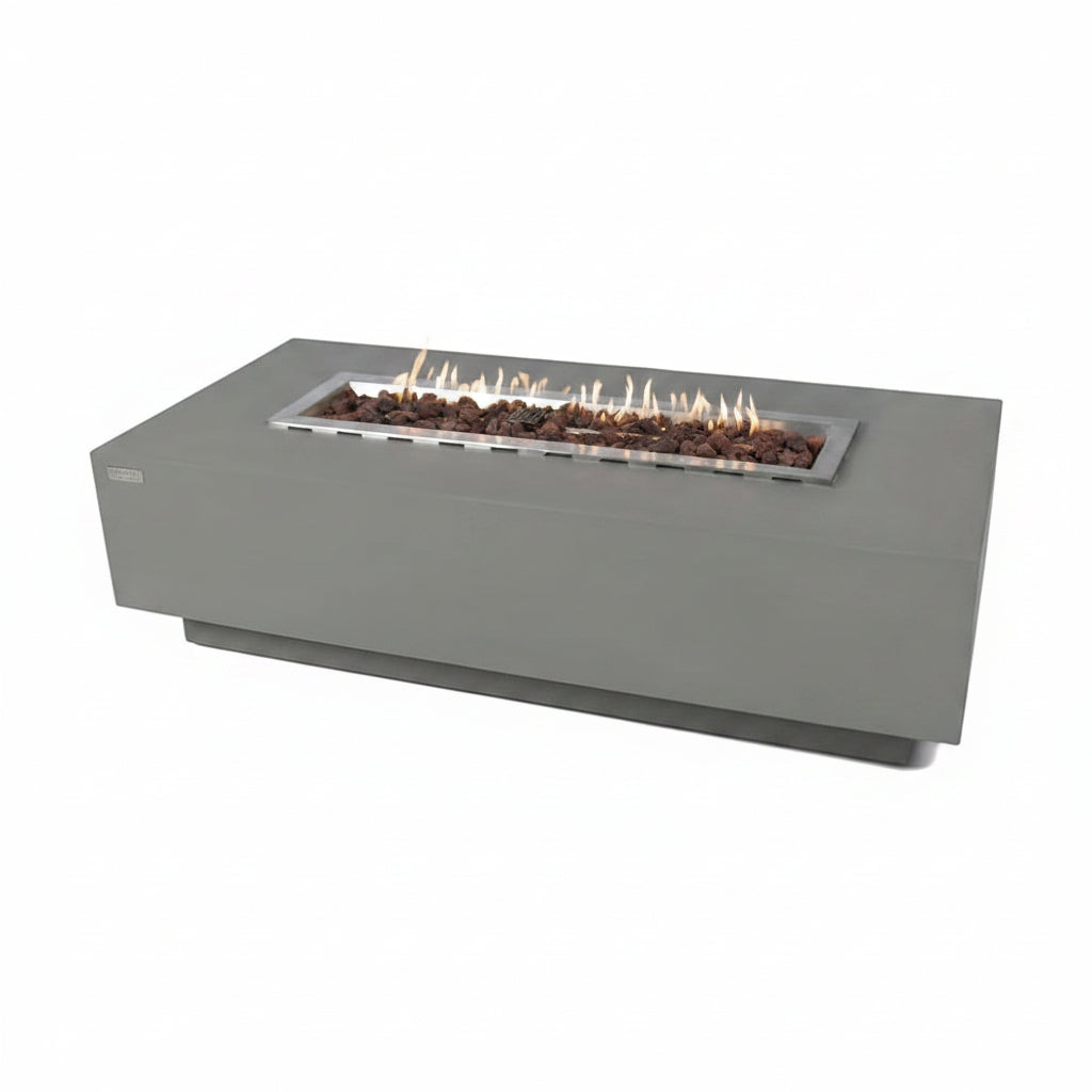 Granville Fire Table Outdoor Fire Pit 60" X 27" Cast Concrete Firepit Includes Lava Rocks 45,000 Btus Outdoor Fireplace for Patio Furniture Set, Deck, Porch, Outdoor Heater - Natural Gas